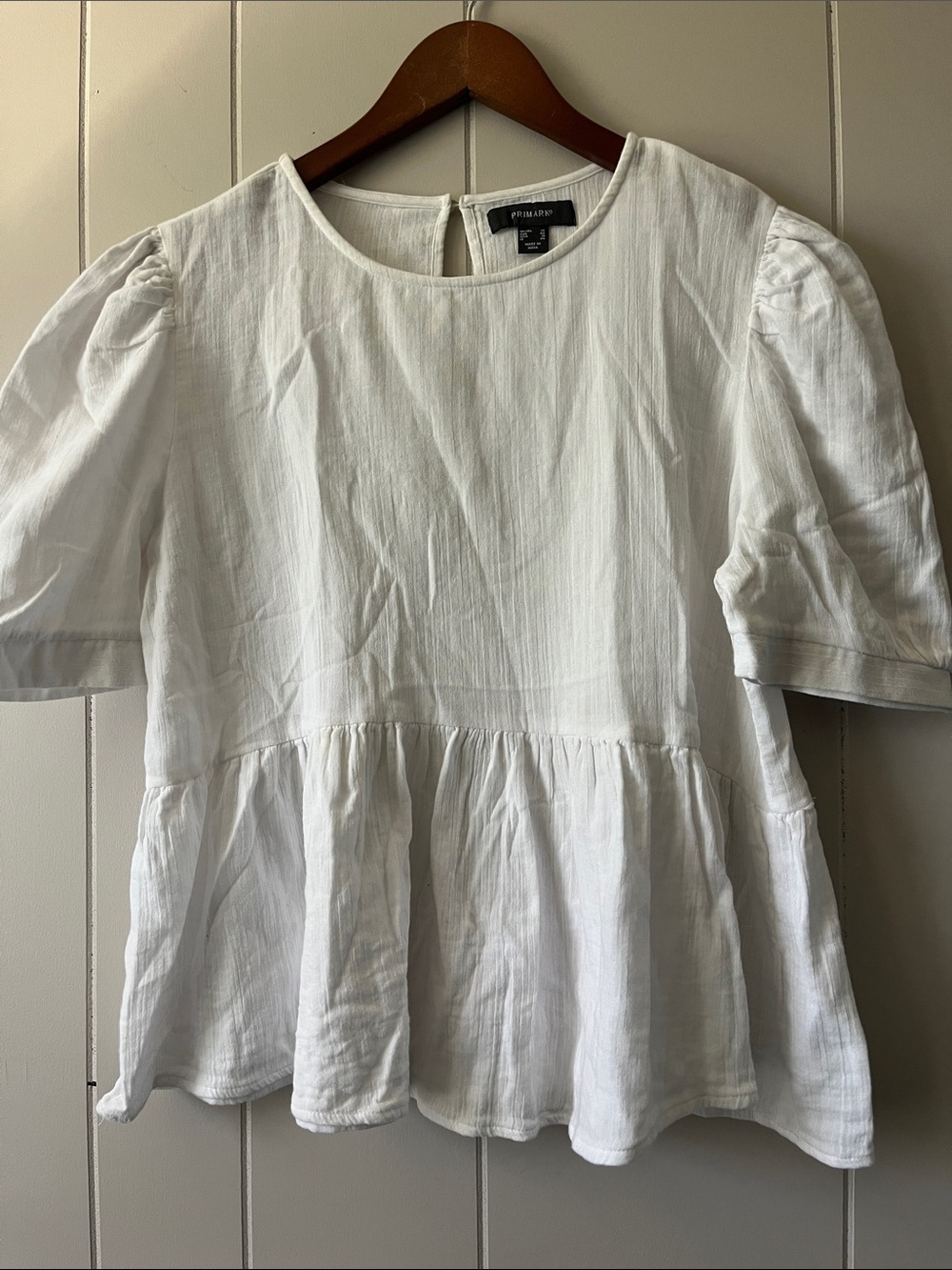 Primark White Puff Sleeve Peplum Blouse